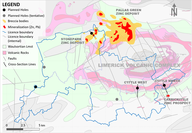 Planned Drill Holes at Stonepark Project (76.56% interest), Ireland