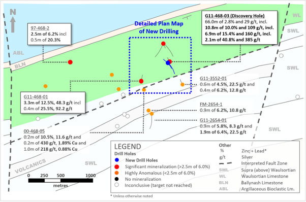 Exhibit 1. Plan Map of New Drilling at Ballywire Discovery, PG West Project (100% interest), Ireland