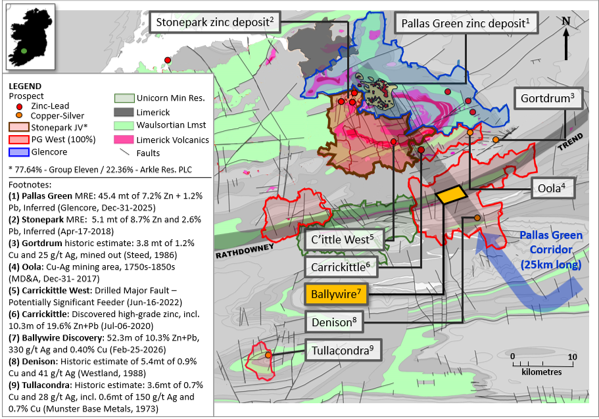 Exhibit 9. Regional Map of Ballywire Discovery and Surrounding Prospects